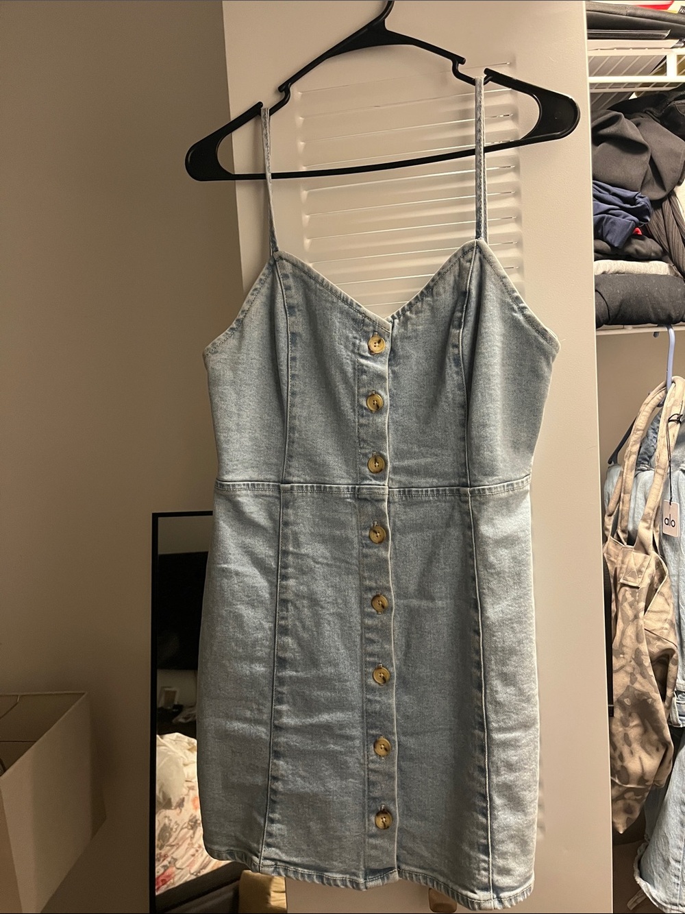 Zara Light Blue Denim Button-Front Mini Dress